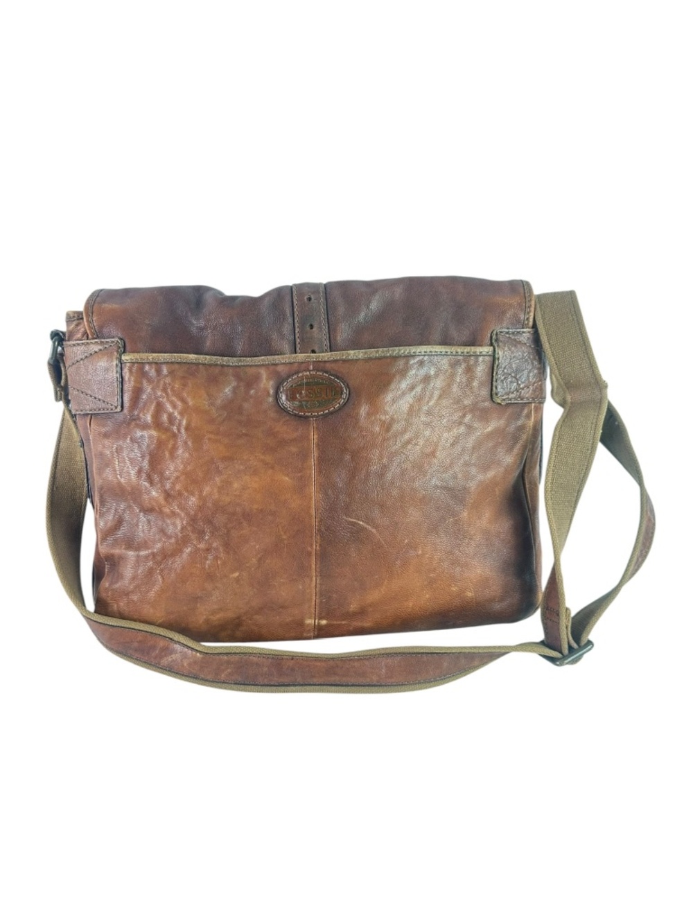 Vintage FOSSIL Brown Leather Messenger Bag Crossbody Rugged - Picture 14 of 16